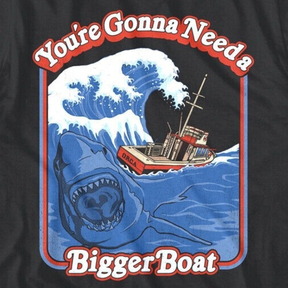 Jaws Storybook Bigger Boat Cartoon Shark Graphic T-Shirt Movie Fan Gift Tee 17 - Picture 2 of 5